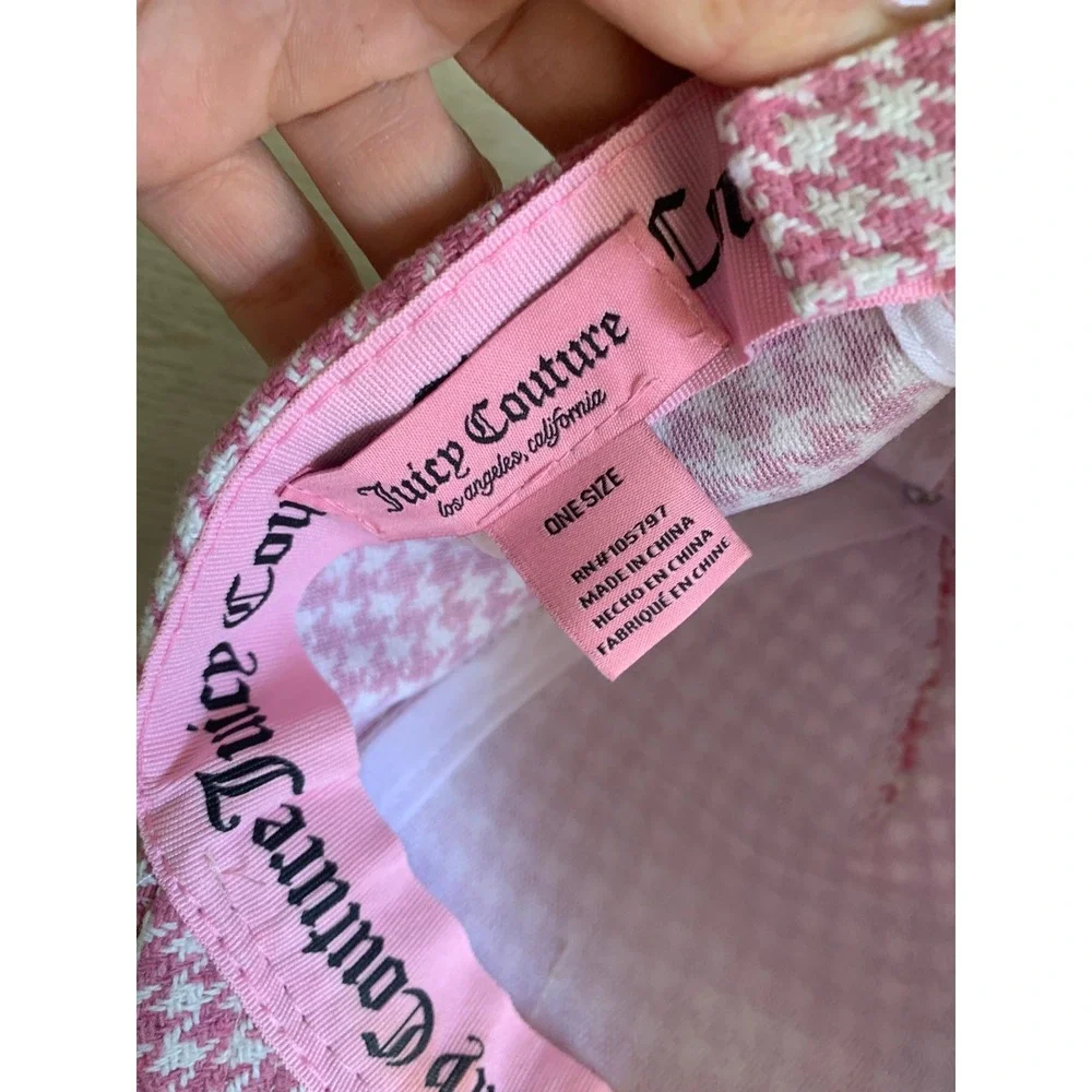 Juicy‎ Couture Pink Houndstooth Baseball Cap Logo Crest Hat Adjustable Y2K Style